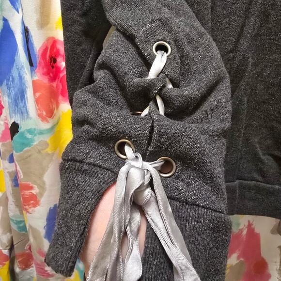 Aerie dark gray terry cloth long sleeve sweatshirt ribbon ties boat neck large - Picture 6 of 11